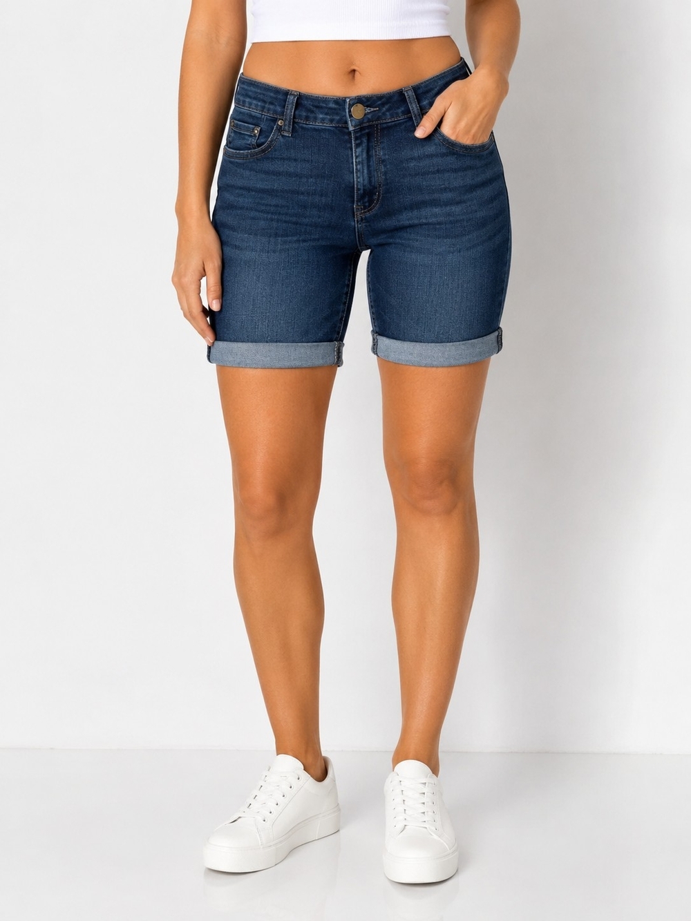 Democracy Ab"solution Bermuda Jean Shorts Size 6 Mid Rise Stretch Cuffed